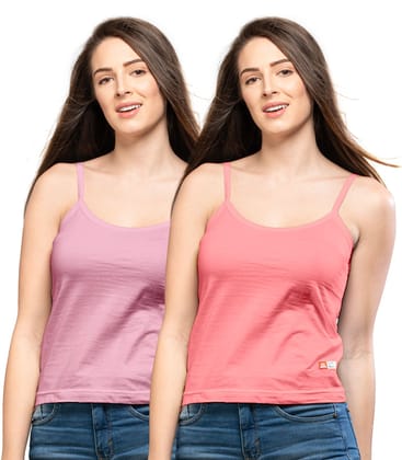 NRG Womens Cotton Assorted Colour Folding Slips ( Pack of 2 Pastol Pink - Peach ) L11 Camisole