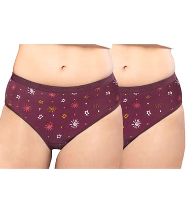 NRG Womens Cotton Assorted Colour Panties ( Pack of 2 Maroon - Maroon ) L05 Hipster