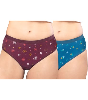 NRG Womens Cotton Assorted Colour Panties ( Pack of 2 Maroon - Turquoise ) L05 Hipster