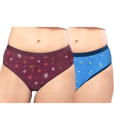 NRG Womens Cotton Assorted Colour Panties ( Pack of 2 Maroon - Light Blue ) L05 Hipster