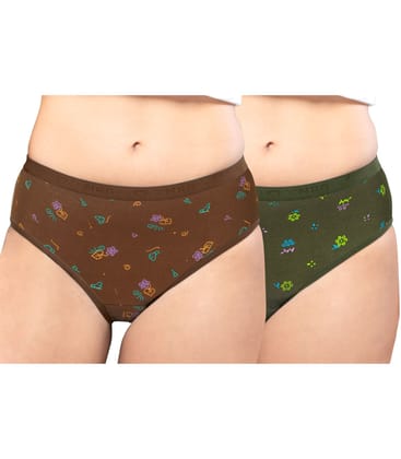 NRG Womens Cotton Assorted Colour Panties ( Pack of 2 Light Brown - Military Green ) L05 Hipster