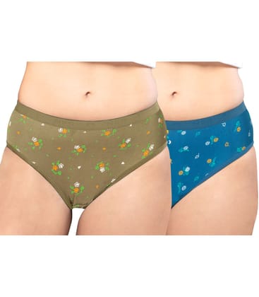 NRG Womens Cotton Assorted Colour Panties ( Pack of 2 Light Green - Turquoise ) L05 Hipster