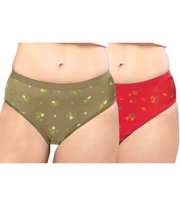 NRG Womens Cotton Assorted Colour Panties ( Pack of 2 Light Green - Red ) L05 Hipster