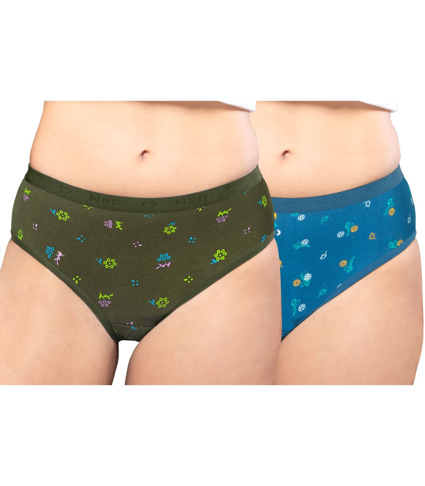 NRG Womens Cotton Assorted Colour Panties ( Pack of 2 Military Green - Turquoise ) L05 Hipster