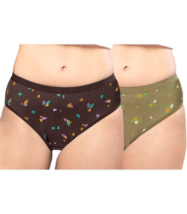 NRG Womens Cotton Assorted Colour Panties ( Pack of 2 Coffee Brown - Light Green ) L05 Hipster