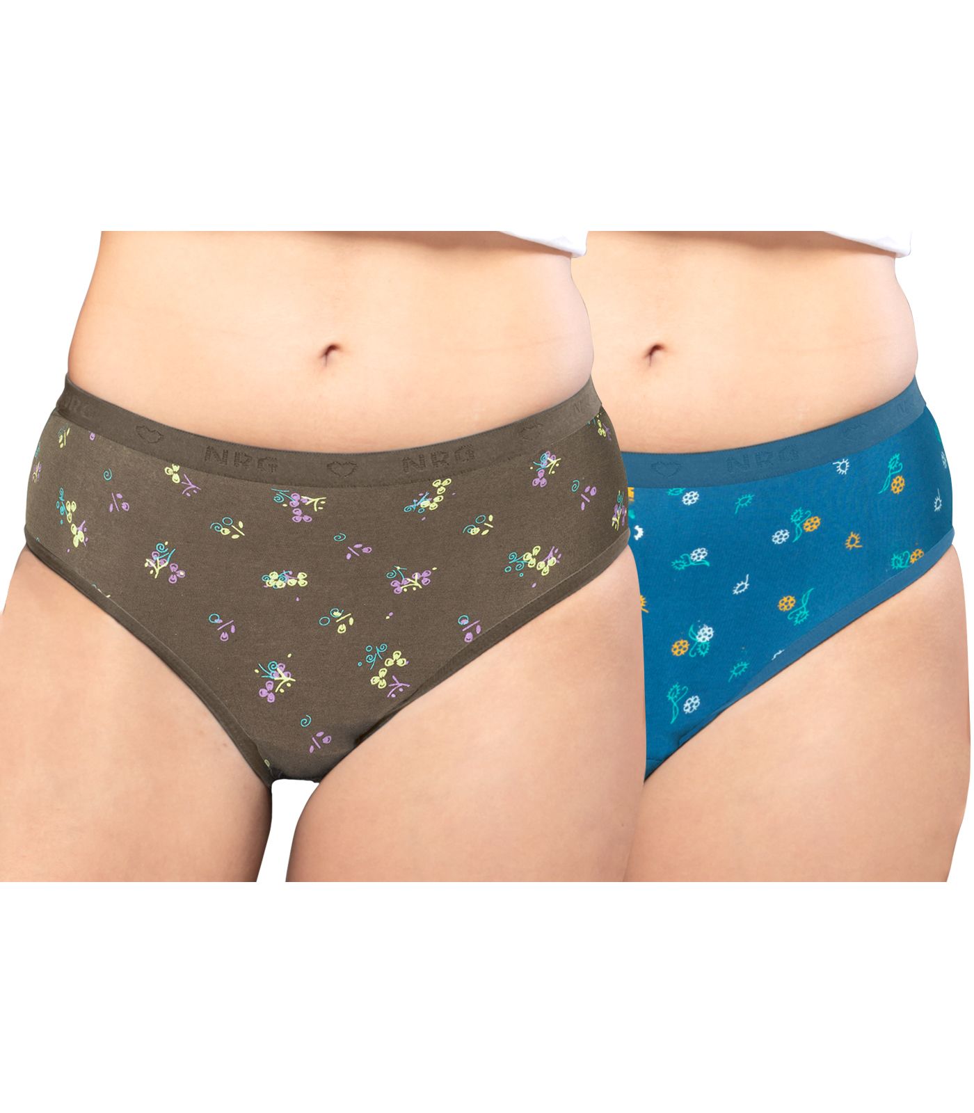 NRG Womens Cotton Assorted Colour Panties ( Pack of 2 Dark Green - Turquoise ) L05 Hipster