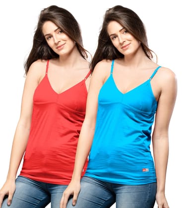 NRG Womens Cotton Assorted Colour Bra Slips ( Pack of 2 Red - Light Blue ) L14 Camisole