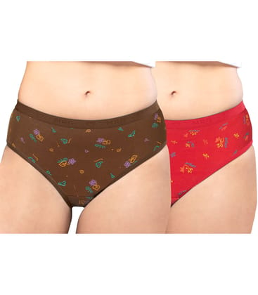 NRG Womens Cotton Assorted Colour Panties ( Pack of 2 Light Brown - Red ) L05 Hipster