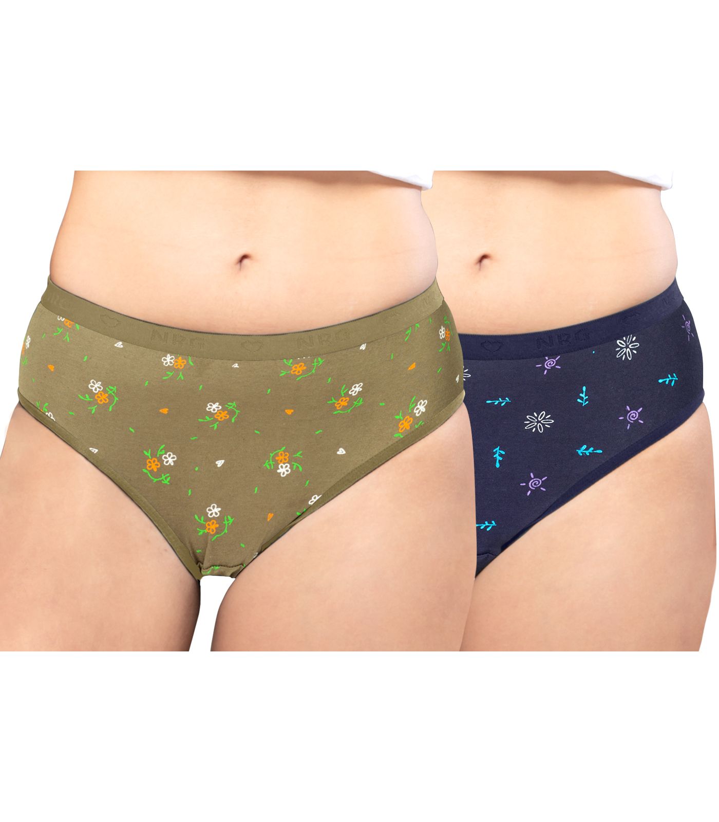 NRG Womens Cotton Assorted Colour Panties ( Pack of 2 Light Green - Navy Blue ) L05 Hipster