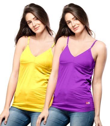 NRG Womens Cotton Assorted Colour Bra Slips ( Pack of 2 Yellow - Purple ) L14 Camisole