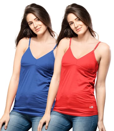 NRG Womens Cotton Assorted Colour Bra Slips ( Pack of 2 Dark Blue - Red ) L14 Camisole