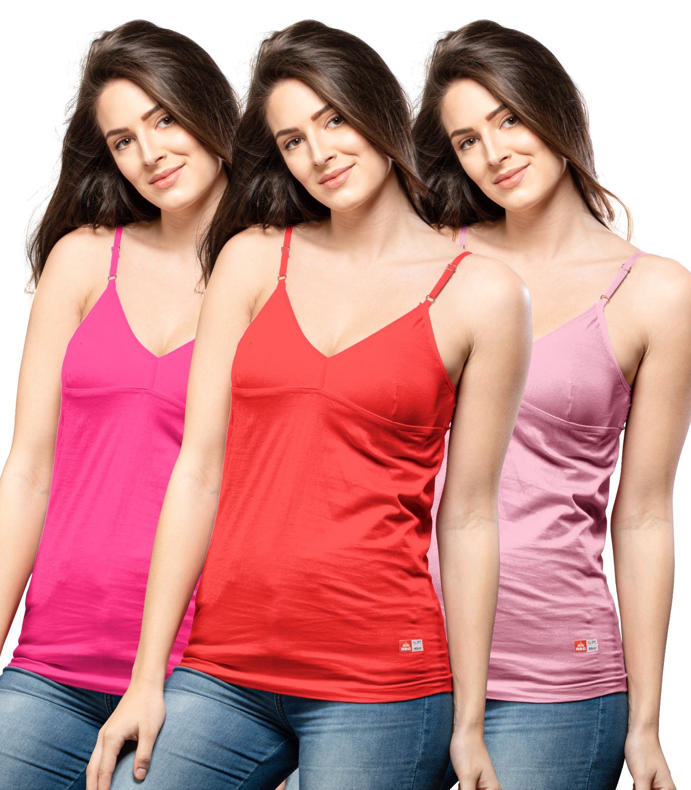 NRG Womens Cotton Assorted Colour Bra Slips ( Pack of 3 Pink - Red - Pastol Pink ) L14 Camisole