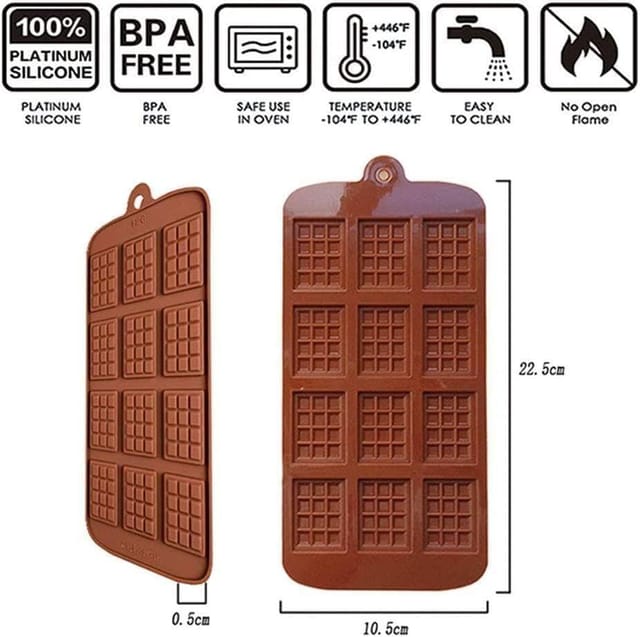 Waffle Silicone Chocolate Mold Mini Waffle Break Apart Chocolate Mold  1pc-12 Cavities Non-Stick Candy Baking Mold Protein & Energy Bar Molds