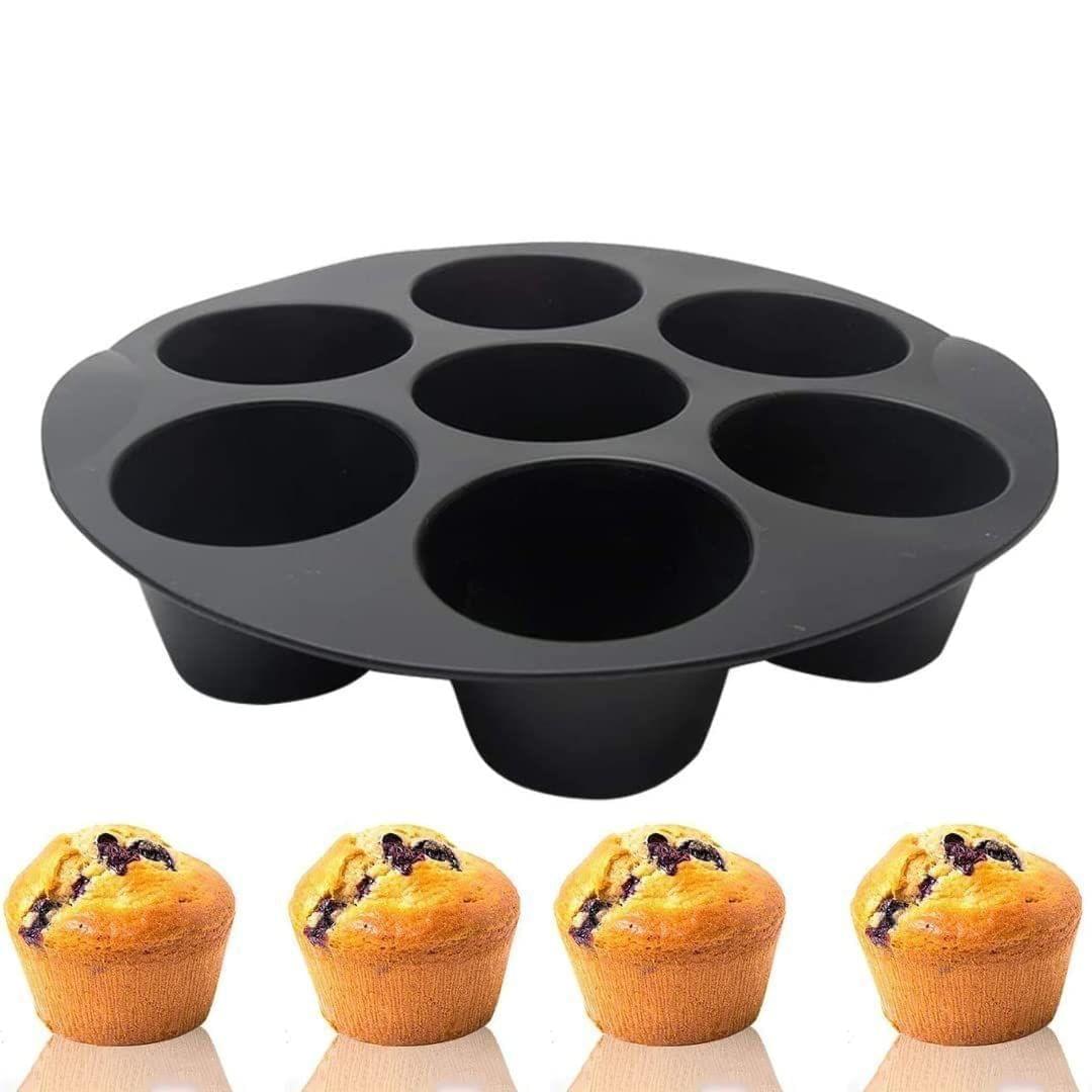 1pc Nonstick Silicone Air Fryer Muffin Pans - 7 Cavity Round Pudding Cupcake  Recipe Tray Bakeware for Healthy and Delicious Baking