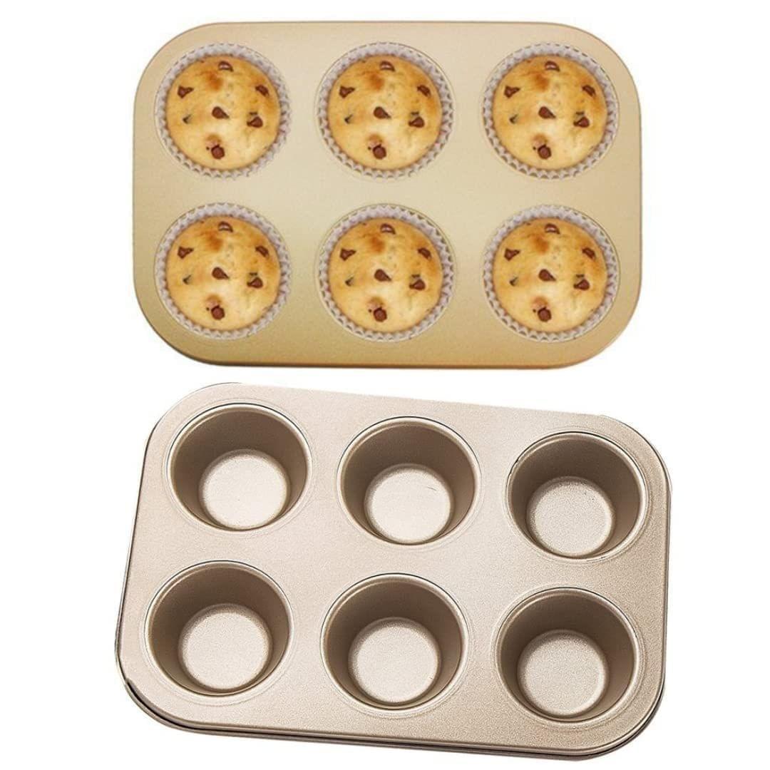 Marhaba traders 6 Slot/Cavities Carbon Steel Muffin Cupcake Mould Tray