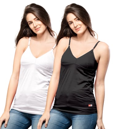 NRG Womens Cotton Assorted Colour Bra Slips ( Pack of 2 White - Black ) L14 Camisole