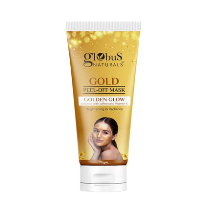 Globus Naturals Gold Peel Off Mask For Golden Glow, Enriched with Saffron & Vitamin-E, Brightening & Radiance, Suitable For All Skin Types, 75 g