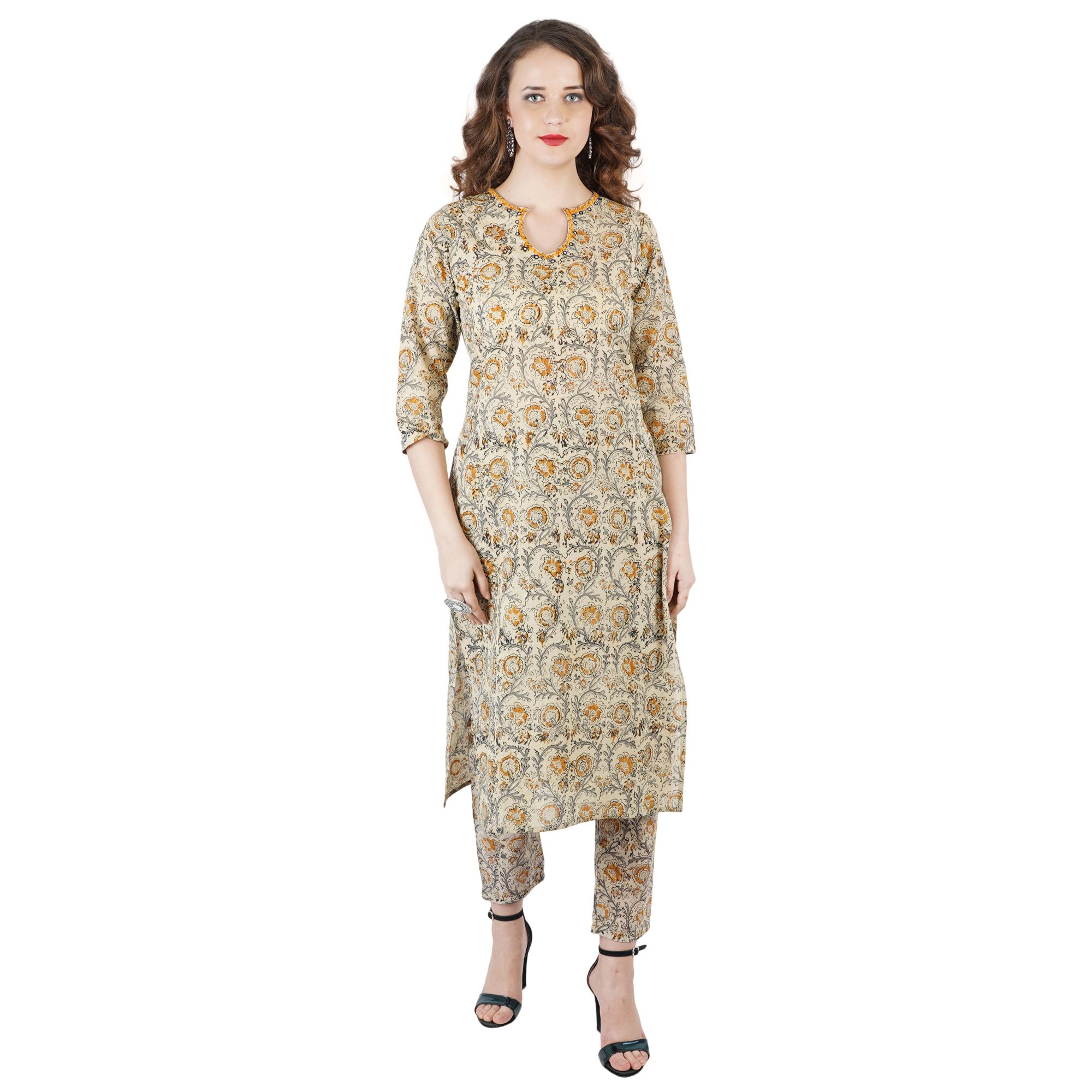 Multi Color Cotton Block Printed Kurti Pant Set