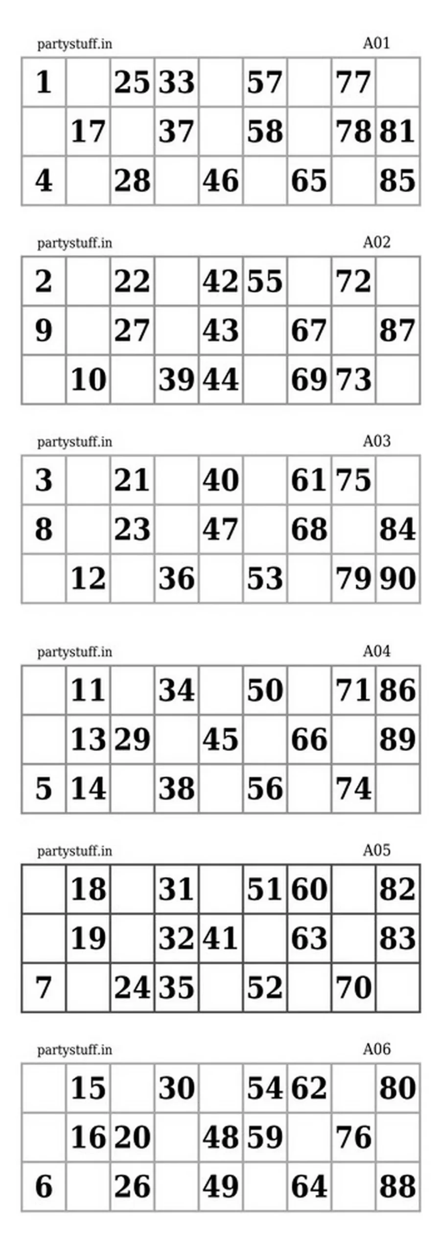 Classic Tambola Tickets, 180 cards