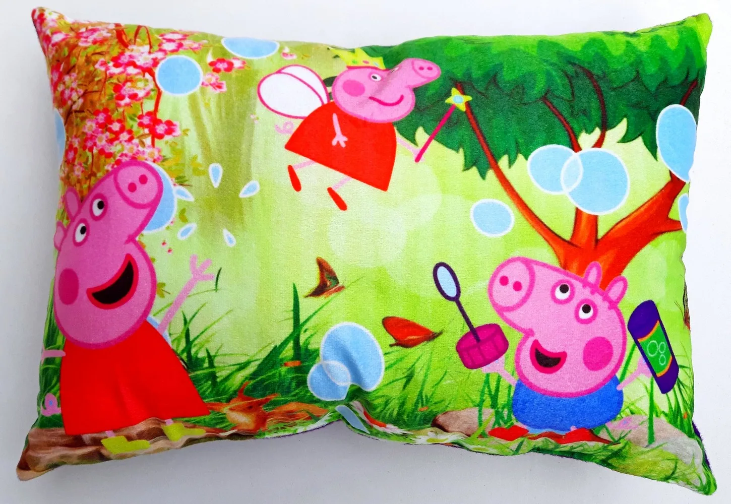 Kids Pillow | Cartoon | Pig siblings bubbles, green 18x12