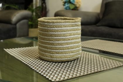 Jute Lurex Basket | Silver | 6x6x6 | Pack of 2