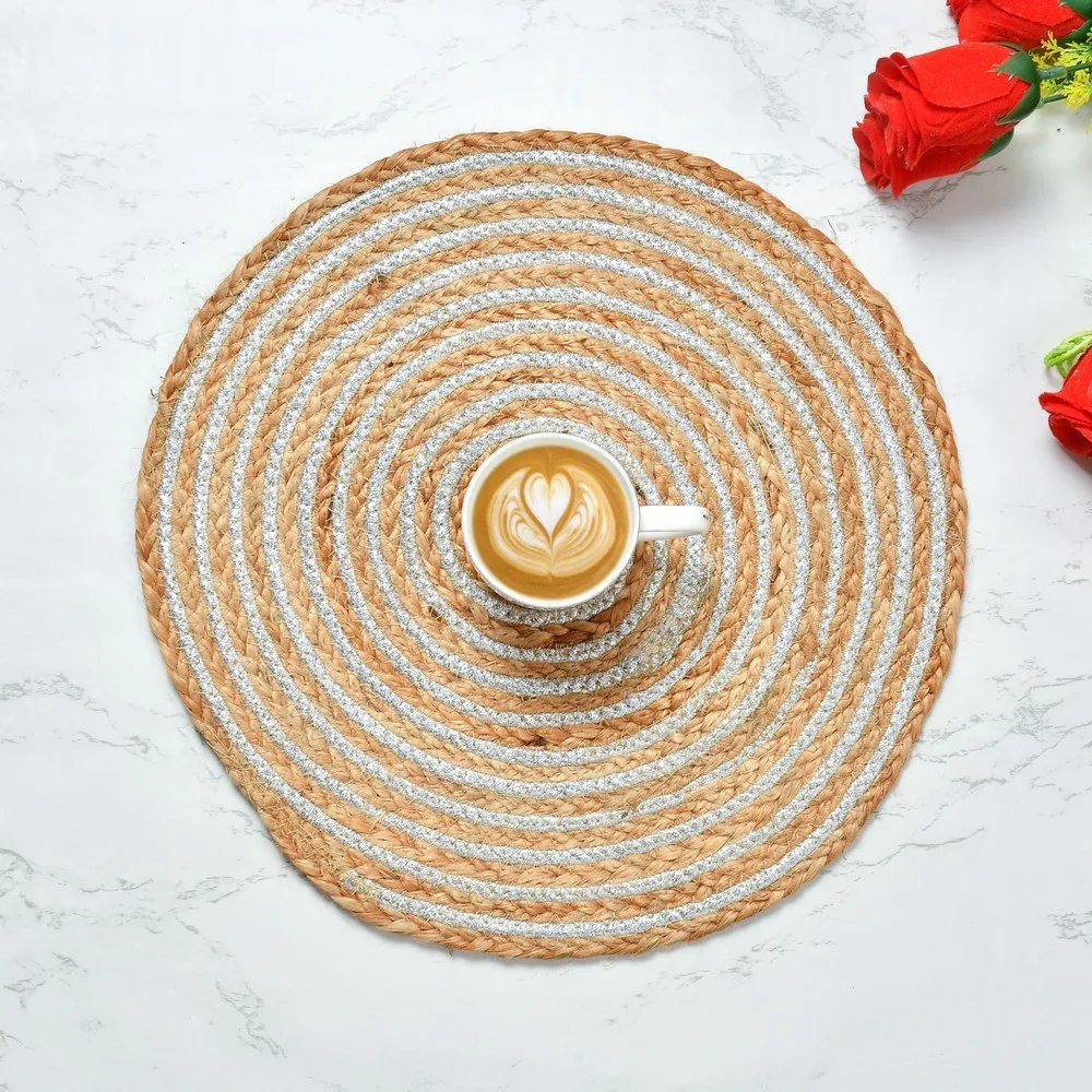 Jute Lurex Placemat | Silver | 35x35 | Pack of 4