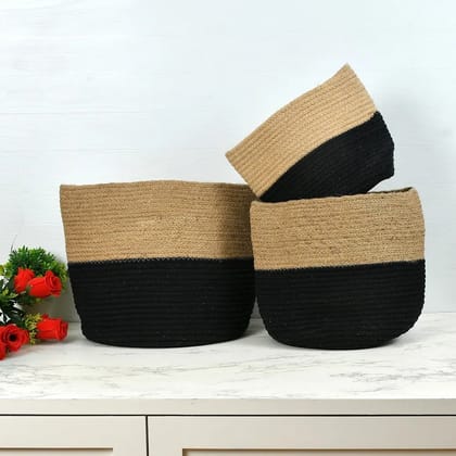 Jute Basket | Black Bottom | 8, 10, 12 Inches |Set of 3