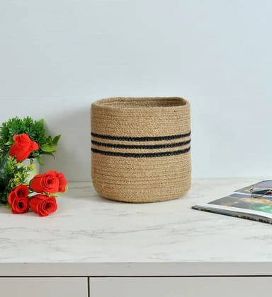 Jute Basket, Black Circle, 8 inches