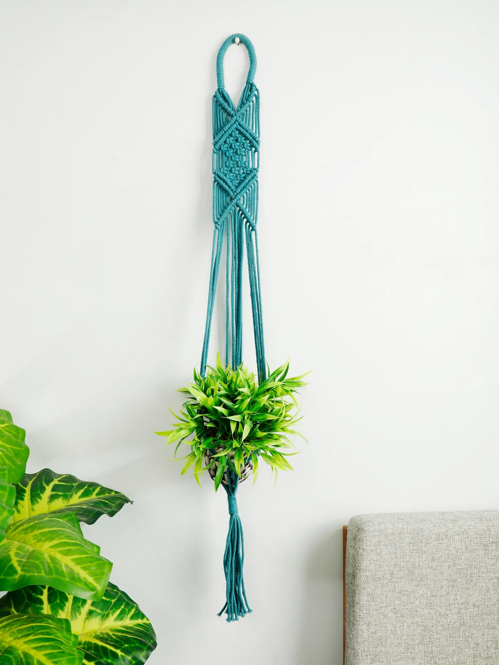 Macrame Plant Hanger, Crisscross, Blue, 1 piece