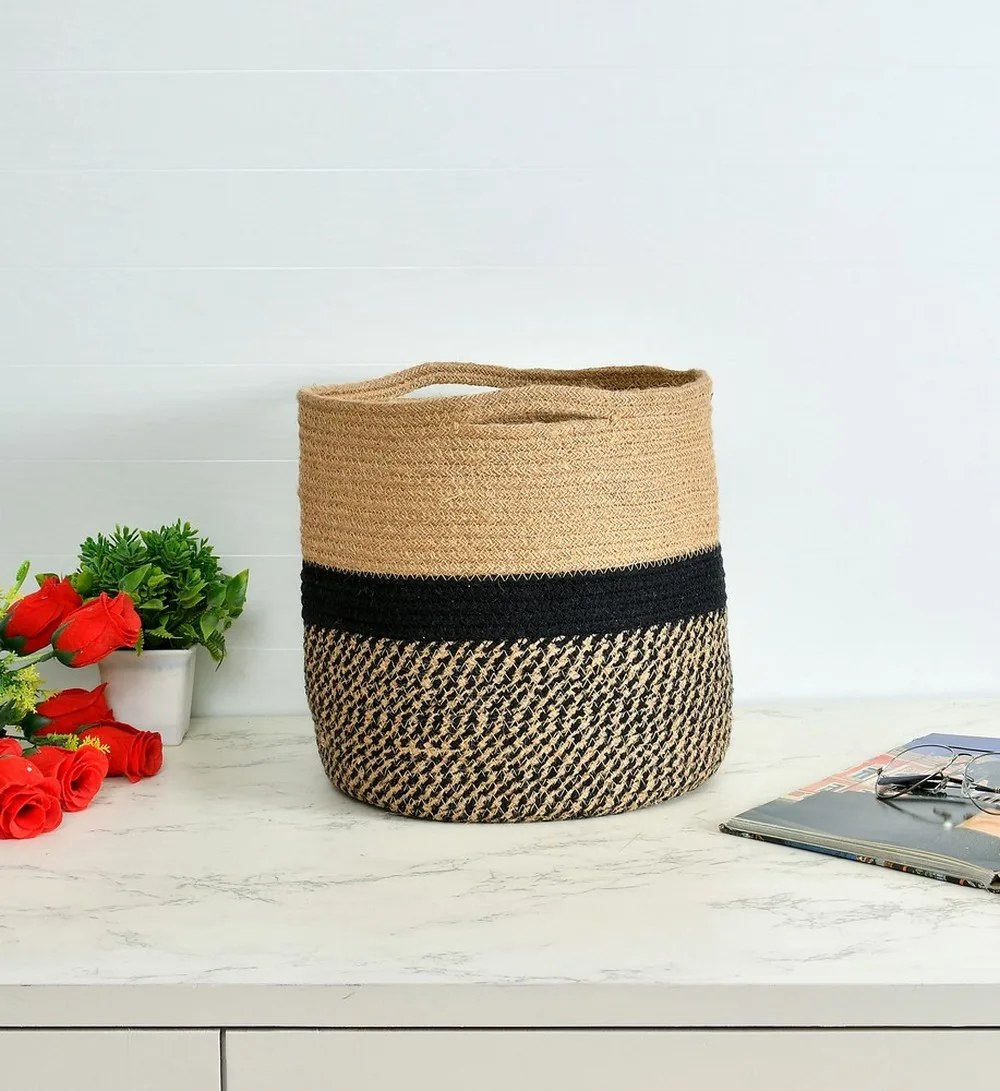 Jute Basket | Black Zigzag, Circle | 11 Inches | Pack of 1