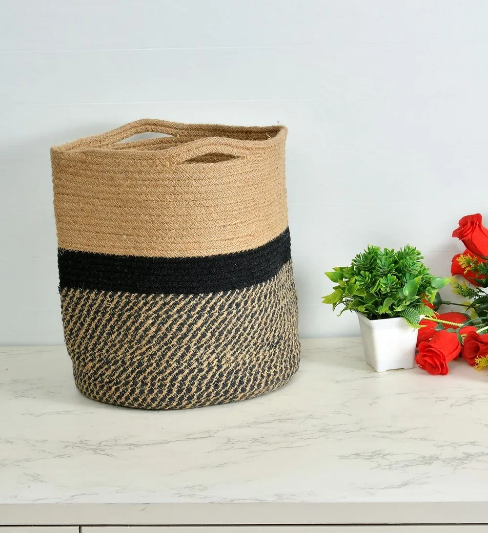 Jute Basket | Black Zigzag, Circle | 12 inches