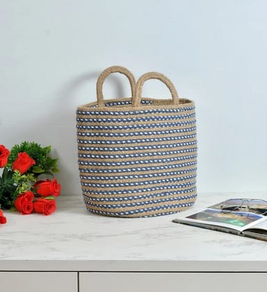 Jute Basket | Blue Circle | 11 Inches, Pack of 2