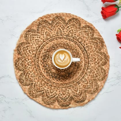 Jute Placemat Printed Flower Pattern, 14 Inches, Pack of 4