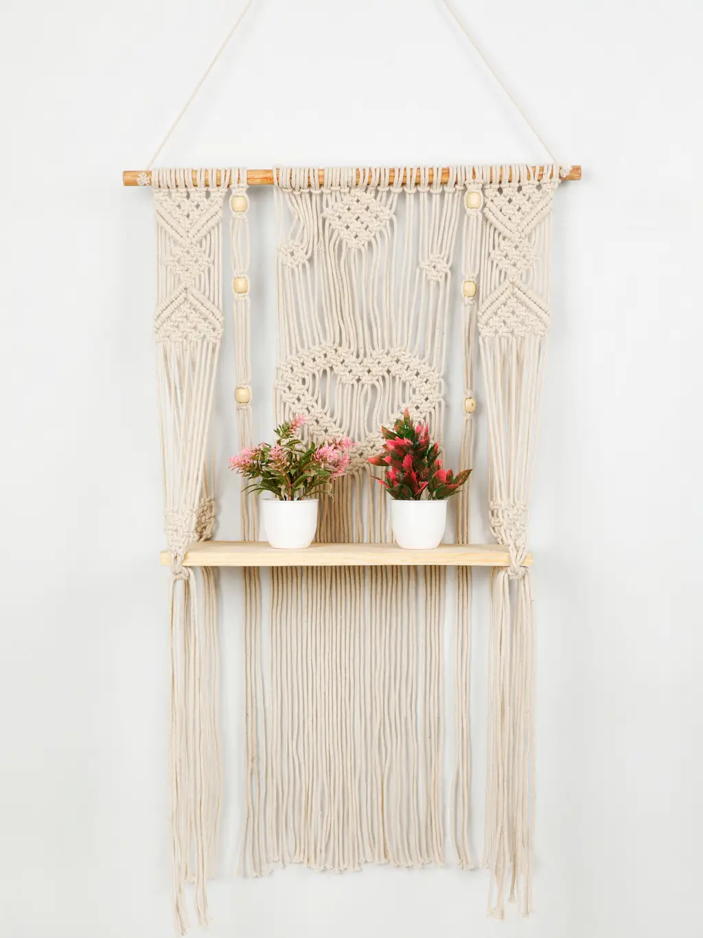 Macrame Hanger Wooden Shelf, Heart Design