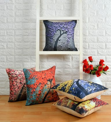 Leaf Print Cushion Cover Jute Square | 16x16 | Set of 5