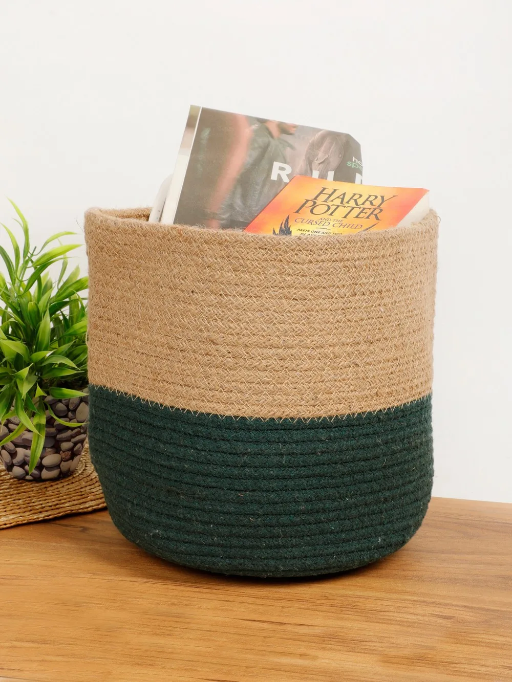 Jute Basket | Green Bottom | Round | 12 inch