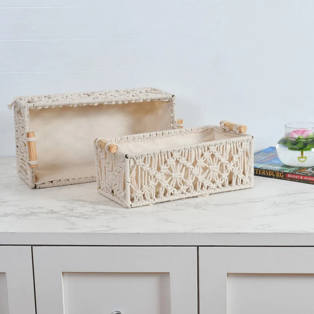 Macrame Wireframe Shelf Basket, Off-White, S,M, Set of 2