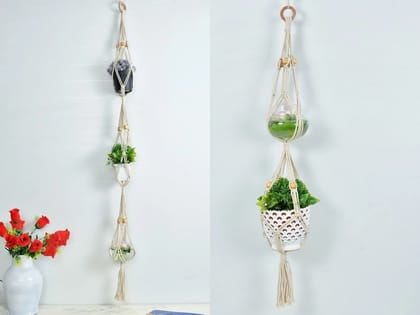 Macrame hanger, 2 and 3 Tier, Set of 2