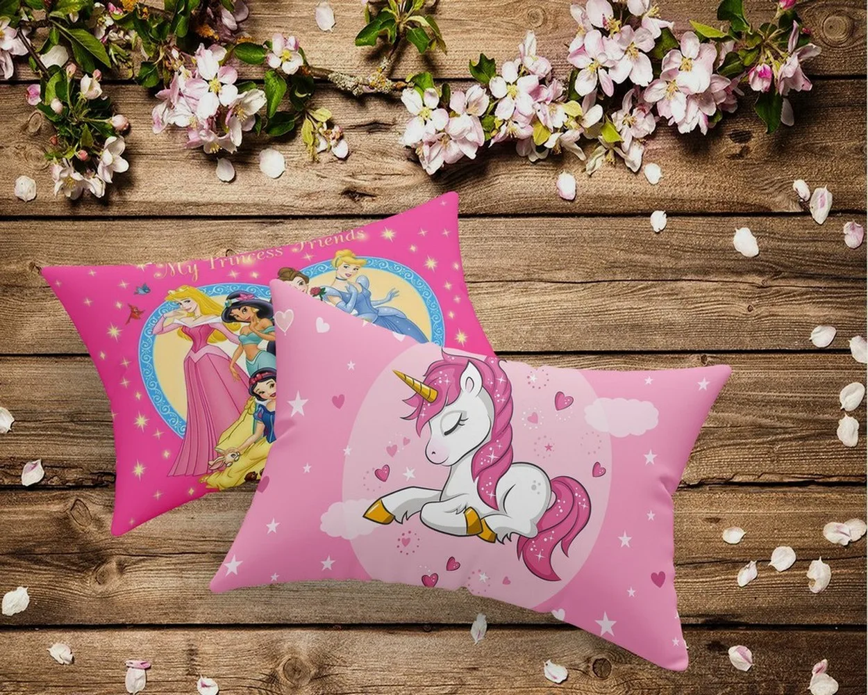 Pillow Cover Princess Heart, Unicorn Cartoon Digital Printed Soft Cushion Cover (18x12 Inches, Blue, Set of 2)