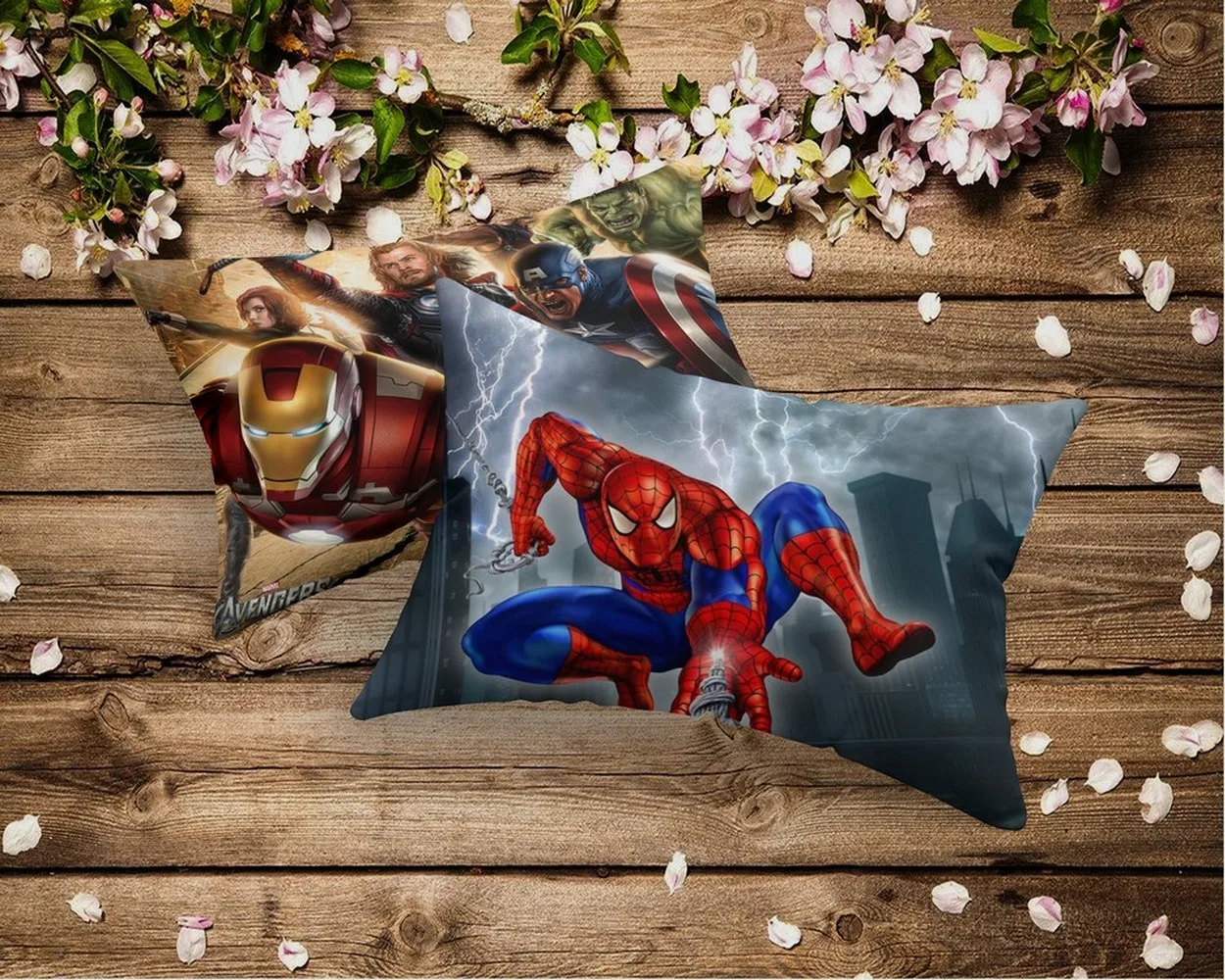 Pillow Cover Avengers, Spiderman Cartoon Digital Printed Soft Cushion Cover (18x12 Inches, Brown, Grey, Raisin, Set of 2)