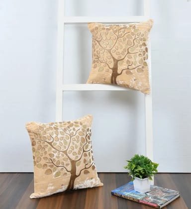 Tree Cushion Cover, Velvet, Cream, 16x16, Set of 2