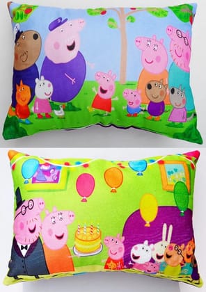 Kids Pillow | Cartoon | Peppa Pig | Blue, Birthday Green | Set of 2