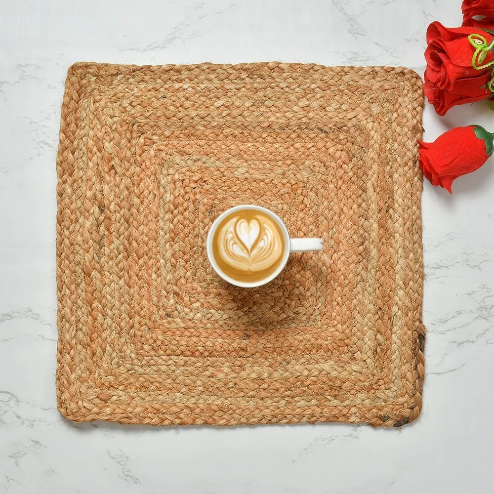 Jute Braided Square Placemat, 13 Inches, Pack of 6