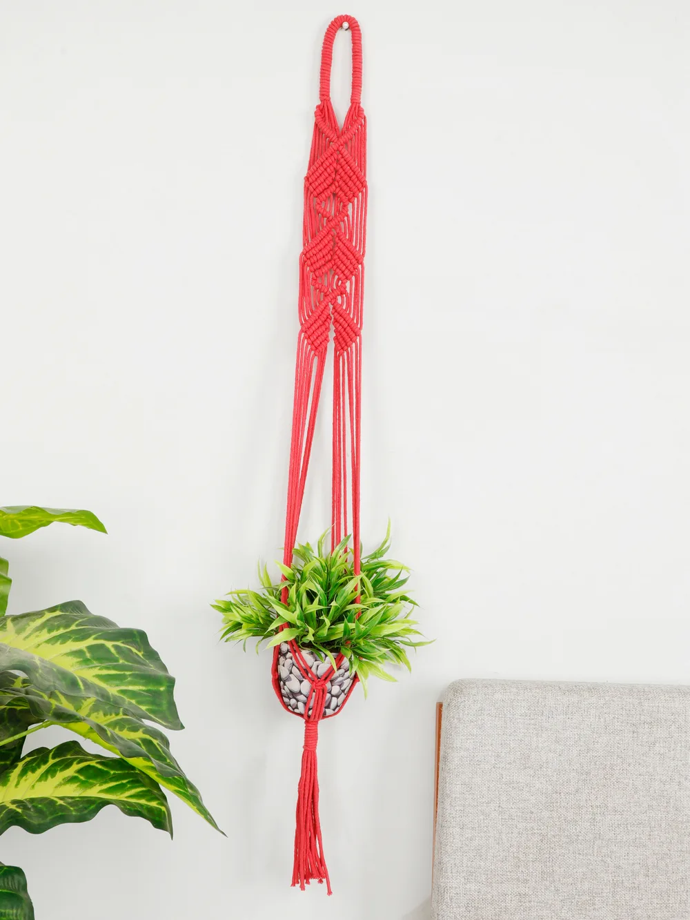 Macrame Plant Hanger, Dots, Pink