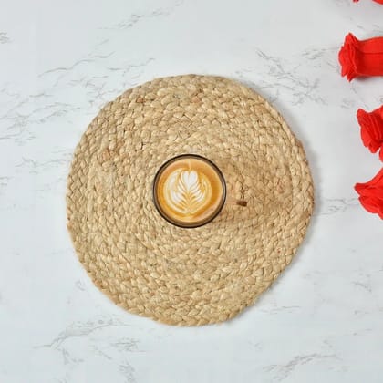 Jute Tea Coaster, Braided, Plain, 10 Inch, Pack of 2