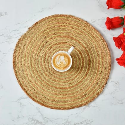 Braided Jute Lurex Placemat, 14 inches, Golden, pack of 4