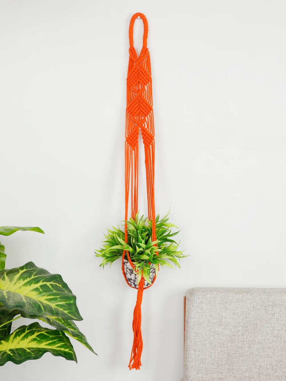 Macrame Plant Hanger, Dots, Orange