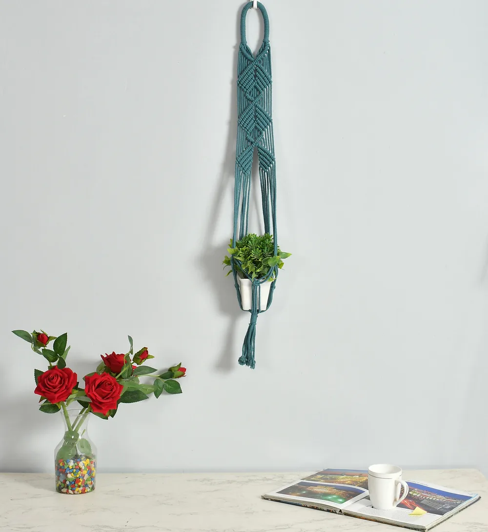 Macrame Plant Hanger, Dots, Blue