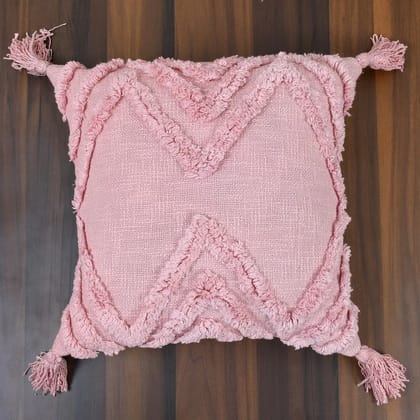 Cotton Tufted Cushion, Triangle Design, Pink, 24 Inch, Pack of 1