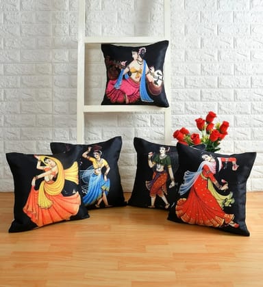 Girl dancing art printed cushion cover jute front, 16x16, set of 5